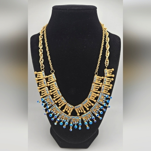 Jewelry - 🟢3/$19🟢 Blue AB Rhinestone Gold Necklace Set Lot of 2 HOLIDAY Party